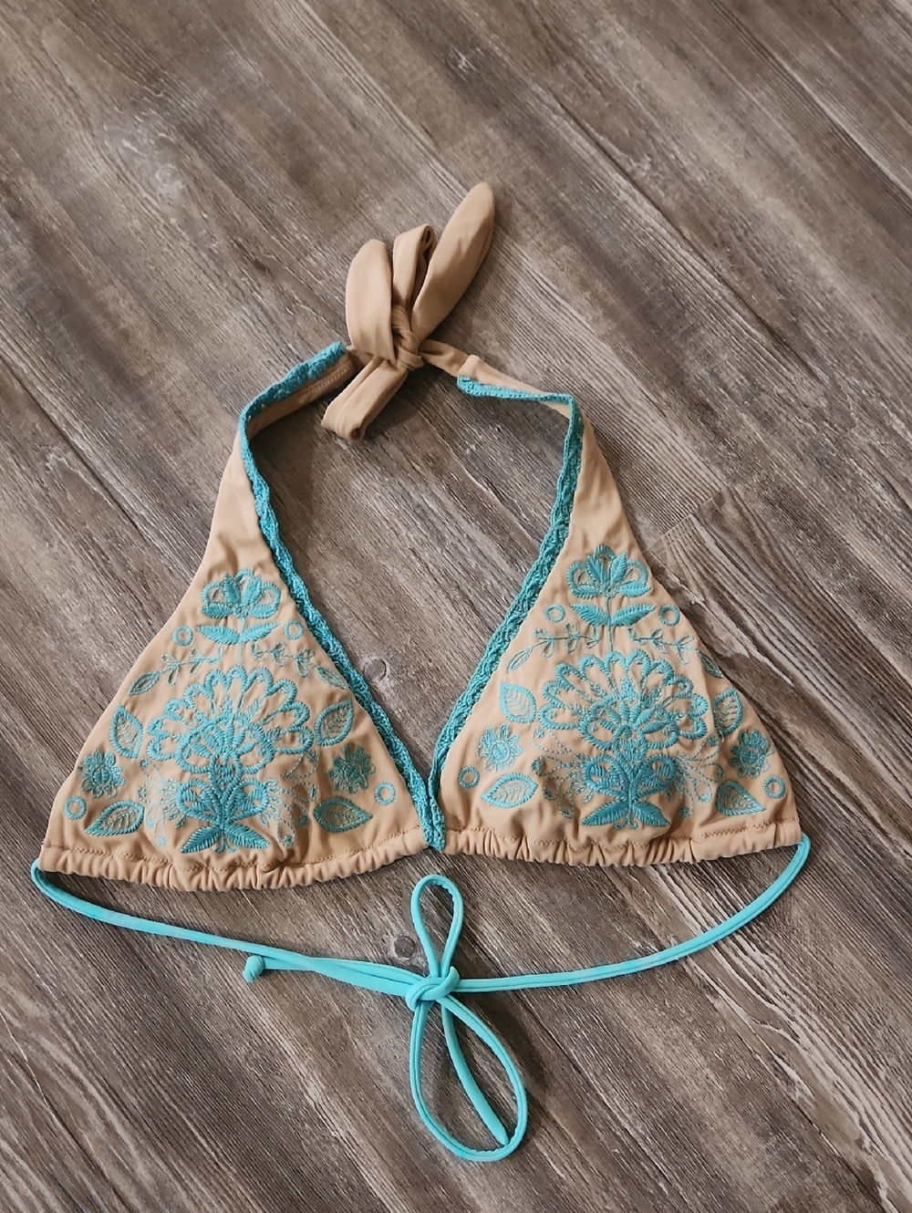 Victoria's Secret Tan Bikini Top with Gathered Trim